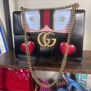 Authentic Gucci Black and Red Heart Shoulder Bag